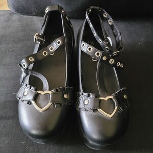 Chic Black Platform Shoes with Heart Detail